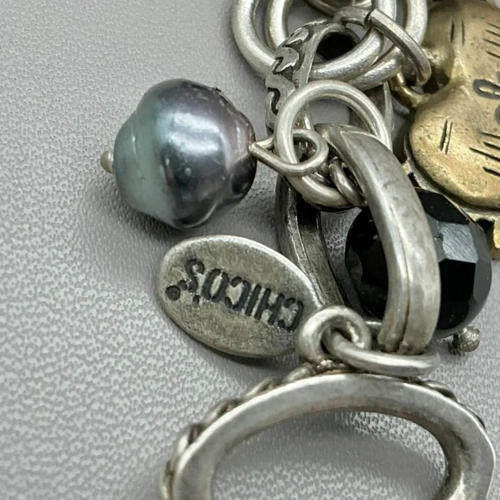 Chicos Bracelet Womens Silver Tone Gold Tone Heart Charm Black Bead 8 Inch